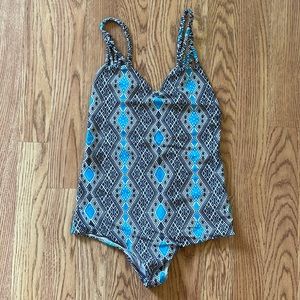 Acacia Tribal Print Full Piece Swimsuit Small Black White Turquoise S